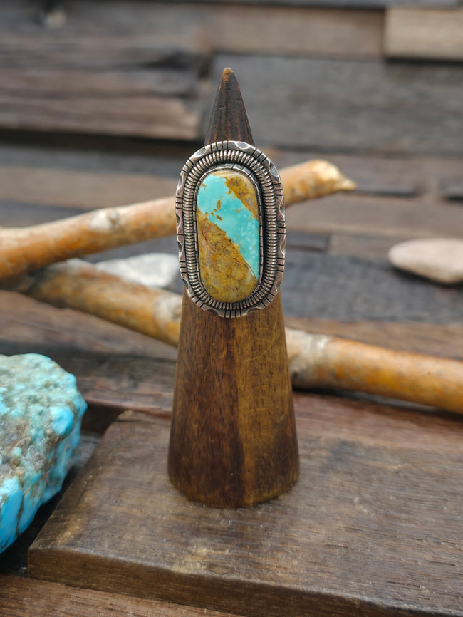 Sterling Silver Blue Boulder Turquoise Ring by Walter Vandever - Adjustable