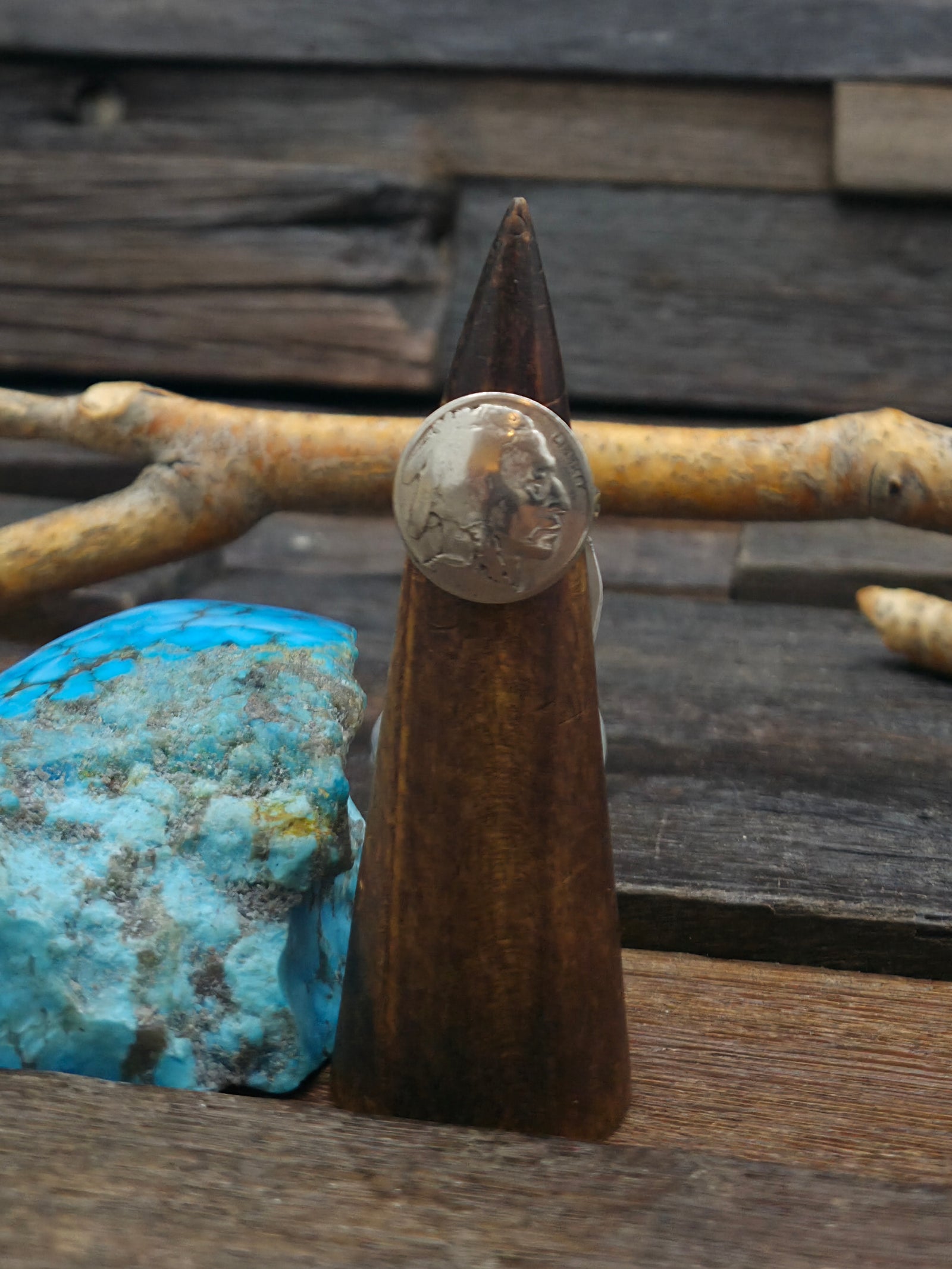 Chief Head Nickel Ring with Sterling Silver Band - Size 7 1/2