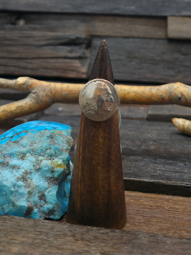 Chief Head Nickel Ring with Sterling Silver Band - Size 7 1/2