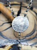 Sterling Silver and Charoite Lariat Necklace with 1916 Quarter - 18 in.