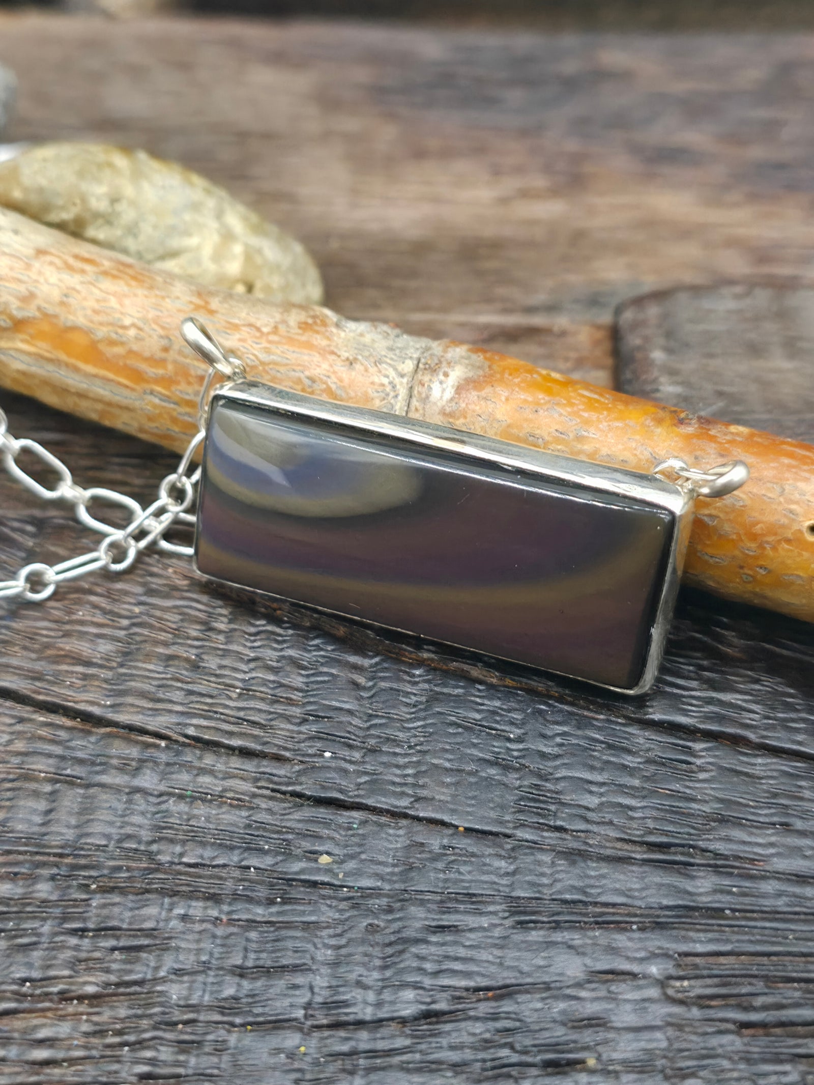 Sterling Silver Abalone Shell Bar Necklace by Irvin Tsosie - 18 in.