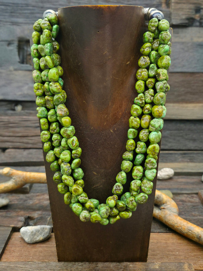 Four Stand Sonoran Turquoise Nugget Necklace by Fred Archuleta - 16 in.
