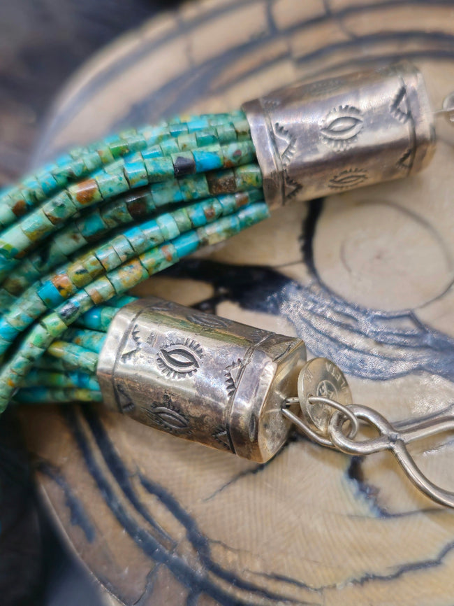 20 Strand Green Turquoise Heishi Bead Necklace by Fred Archuleta - 25 in.