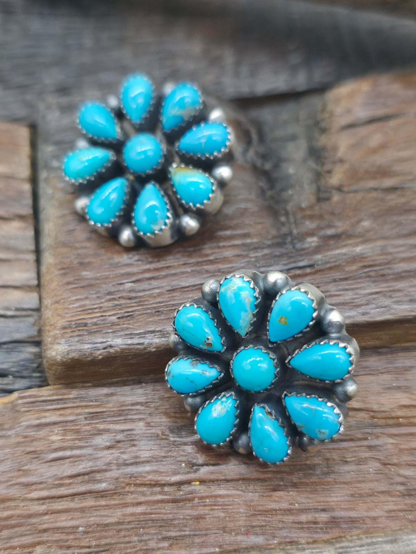 Sterling Silver and Turquoise Cluster Lariat Necklace and Earring Set by E. Garfield - 24 in. with 5 1/2 in. Drop