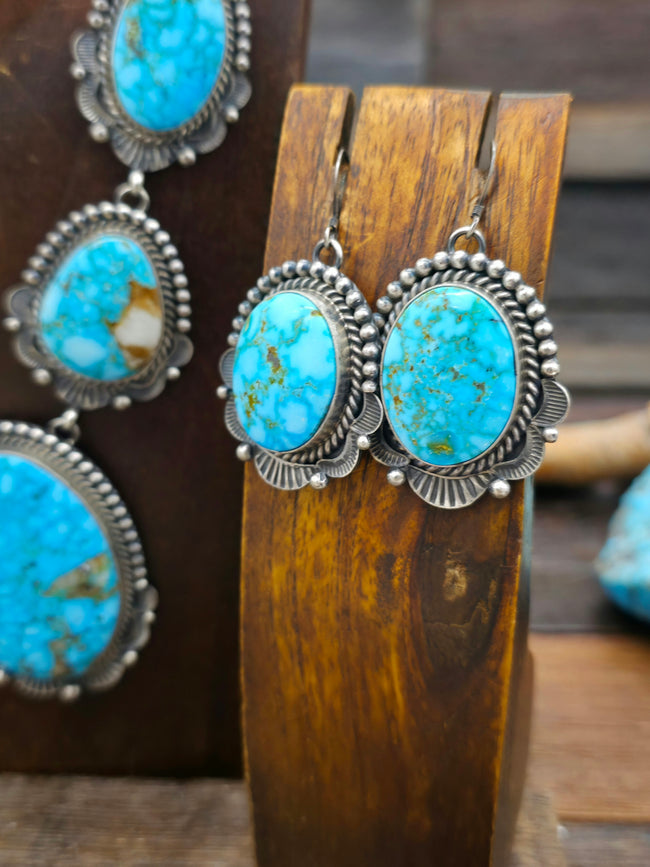 Kingman Turquoise Necklace and Earring Set by Mary Ann Spencer - 22 in.