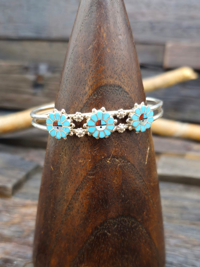 Sun Face Inlay Sterling Silver Cuff - 6 in.