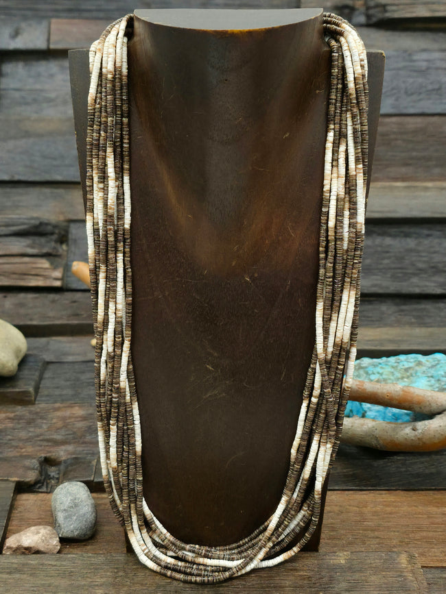10-Strand Light and Dark Shell Heishi Necklace by Ramona Bird - 25 in.