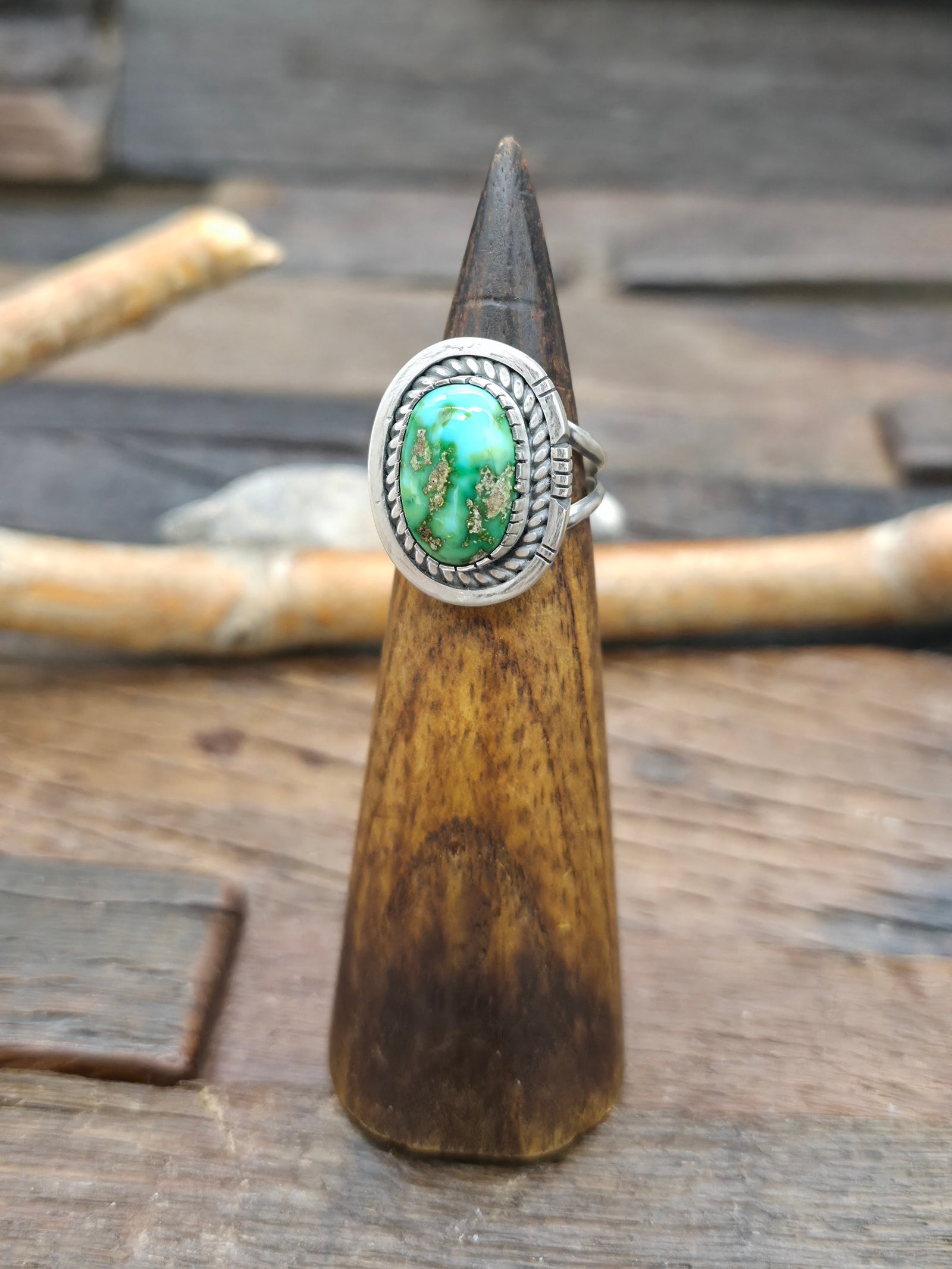 Sterling Silver Sonoran Turquoise Ring by Walter Vandever - Size 8