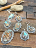 Stamped Sterling Silver Boulder Turquoise Necklace and Earring Set by LaRose Ganadanegro - 25 in.