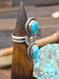 Stamped Sterling Silver Two-Stone Sonoran Turquoise Ring by Jacob Troncosa - Adjustable