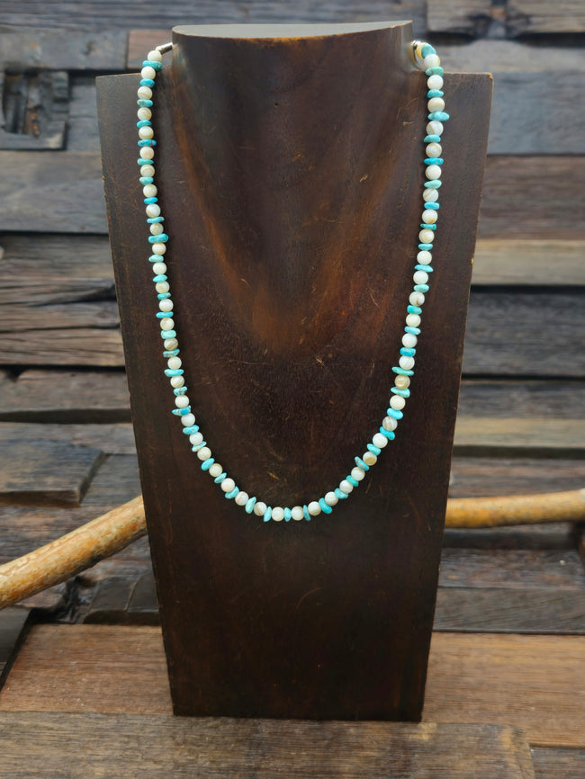 Blue Turquoise and Agate Necklace - 16 in. w/2 in. extender