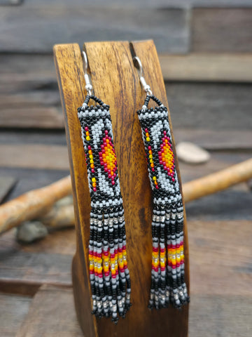 Beadwork Tassel Earrings by Margaret Lee - Red - 4 in. by 1/2 in.