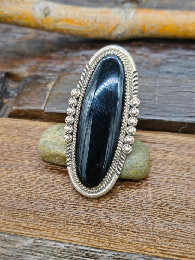 Black Onyx Sterling Silver Ring by Philip Yazzie - Size 7