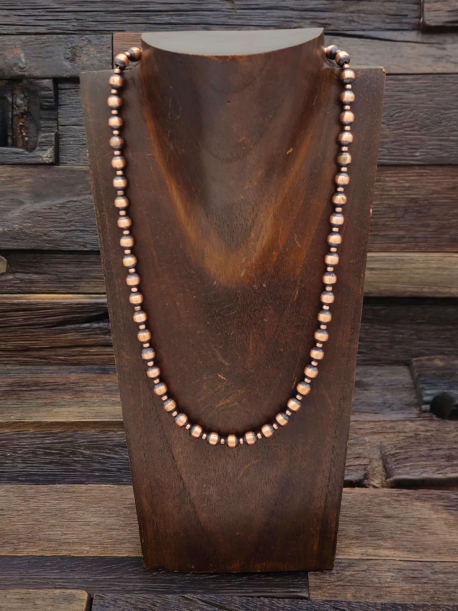 Oxidized Copper Bead Necklace 22 in.