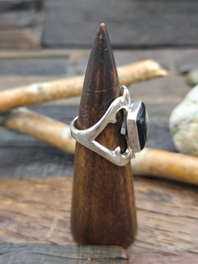 Cast Sterling Silver Onyx Ring by Kevin Yazzie - Size 11