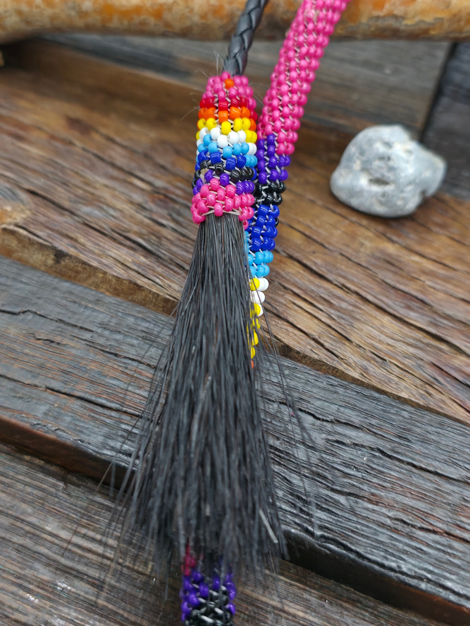 Pink Beaded Horsehair Hat Band - 40 in.