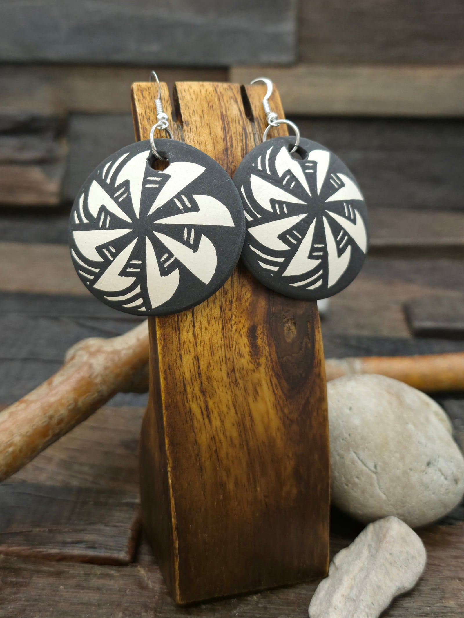 Pottery Dangle Earrings by Mary Garcia - 2 1/2 by 2 in.