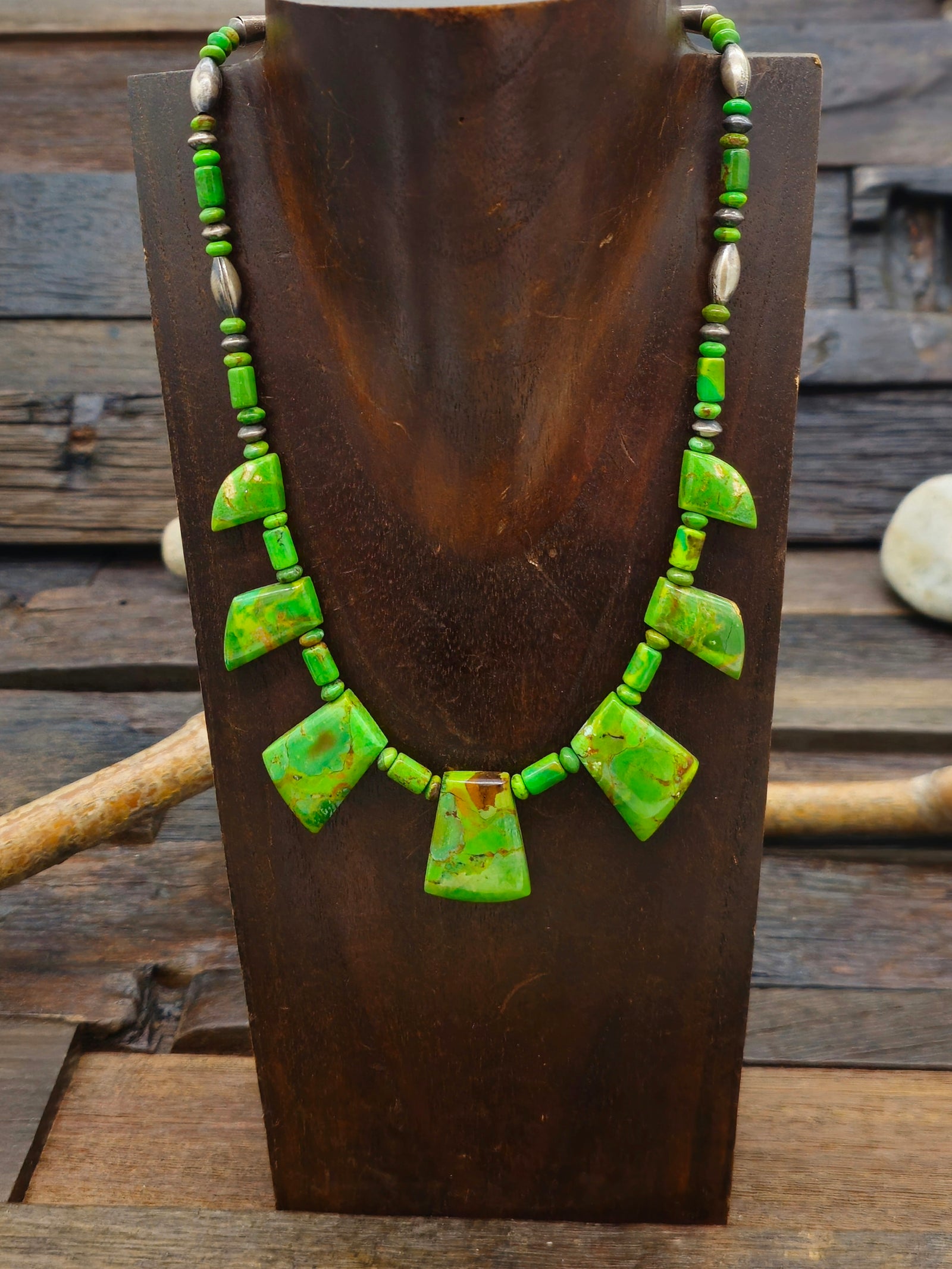 Green Mojave Turquoise and Sterling Silver Tab Necklace - 19 in.