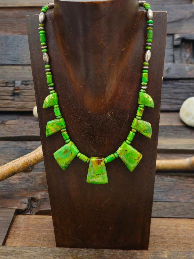 Green Mojave Turquoise and Sterling Silver Tab Necklace - 19 in.