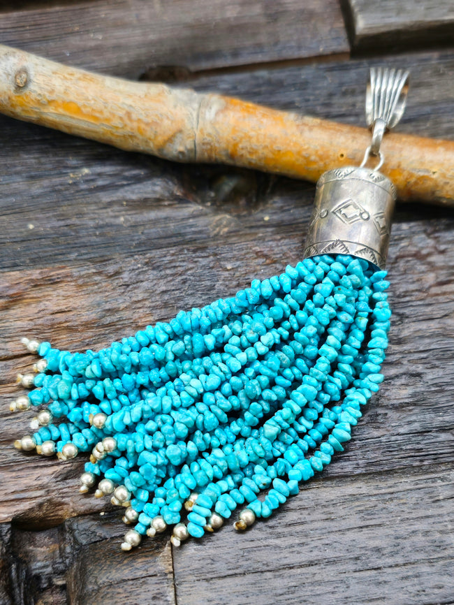 25 Strand Blue Turquoise Tassel Pendant by Fred Archuleta