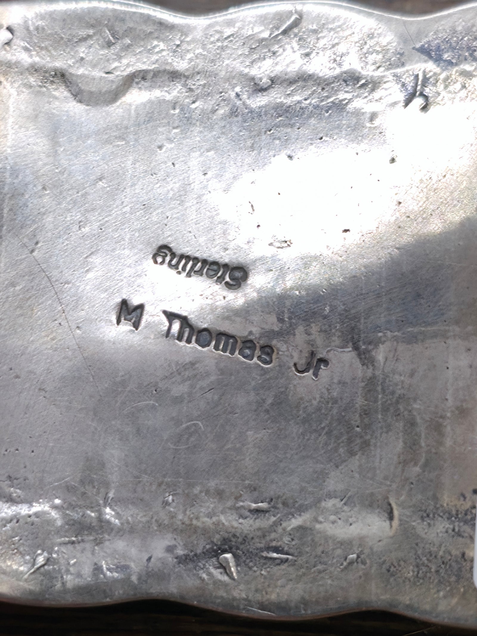 Stamped Sterling Silver and Lapis Lazuli Cuff by Mike Thomas Jr. - 6 3/4 in. with Gap