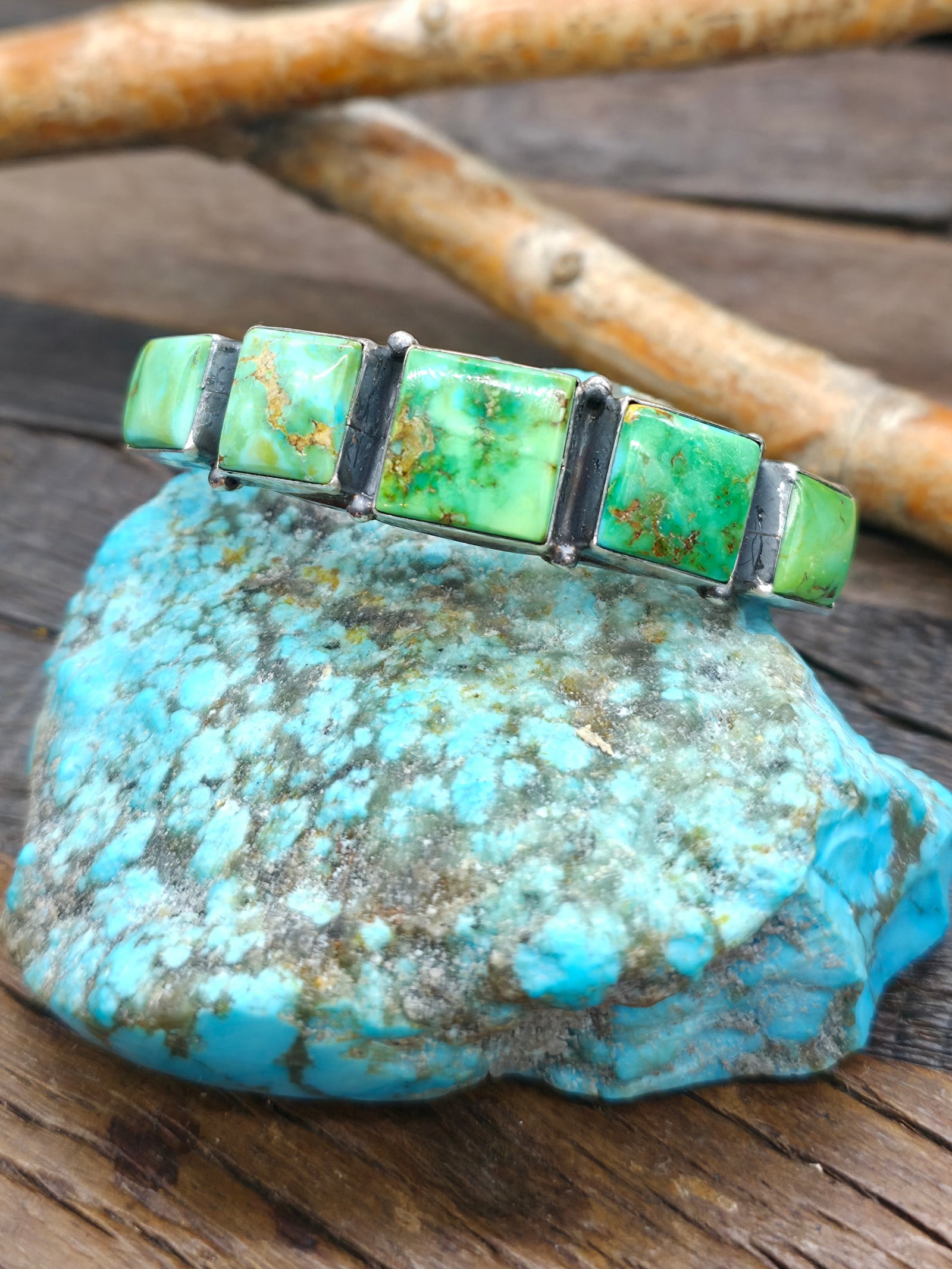 Five Stone Sterling Silver and Sonoran Turquoise Cuff - 6 1/4 in. w/Gap