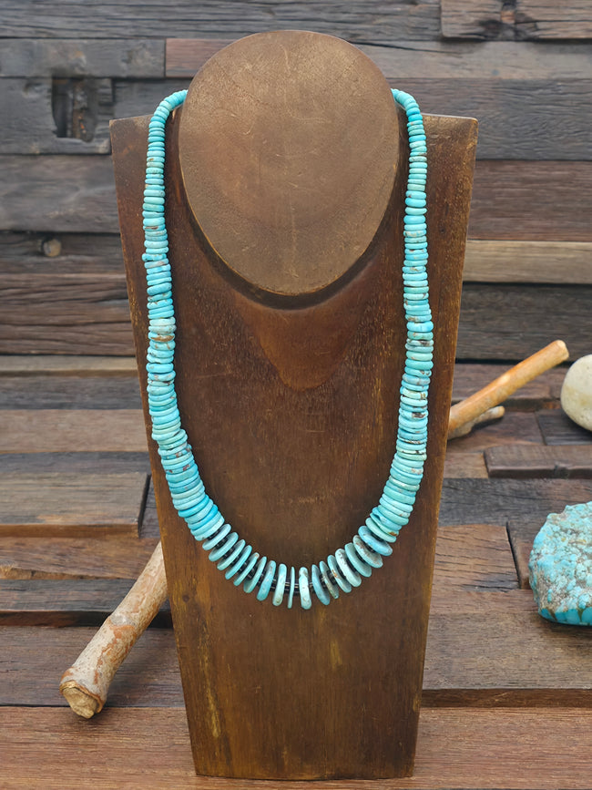 Graduated Mixed Domestic Blue Turquoise with Jet Bead Necklace by Fred Archuleta - 20 in.