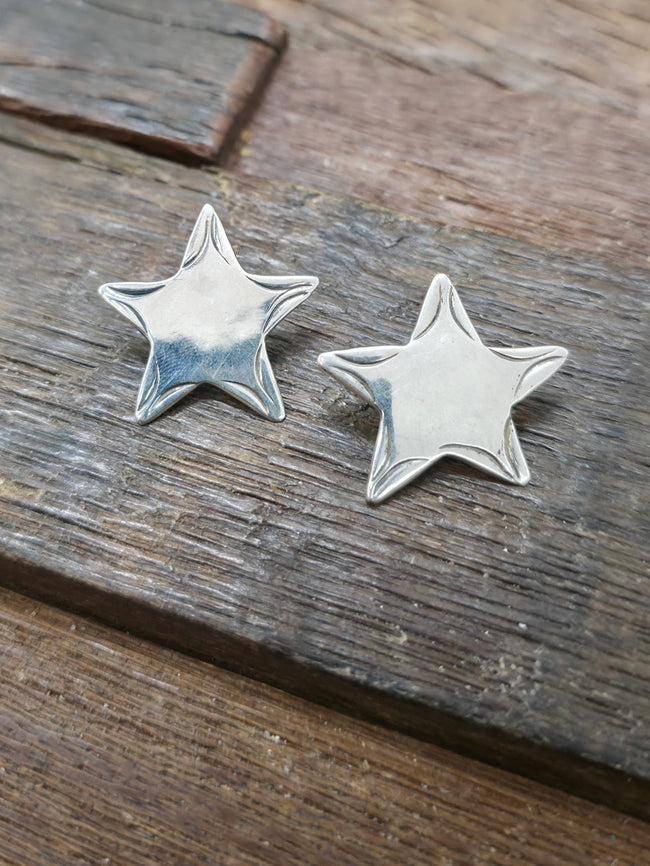 Sterling Silver Star Post Earrings by "N" - Plain - 1 in. by 1 in.