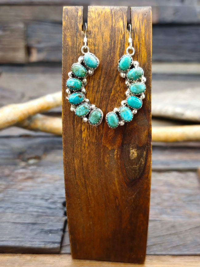 Blue Turquoise Half-Cluster French Hook Earrings by Nora Whitegoat