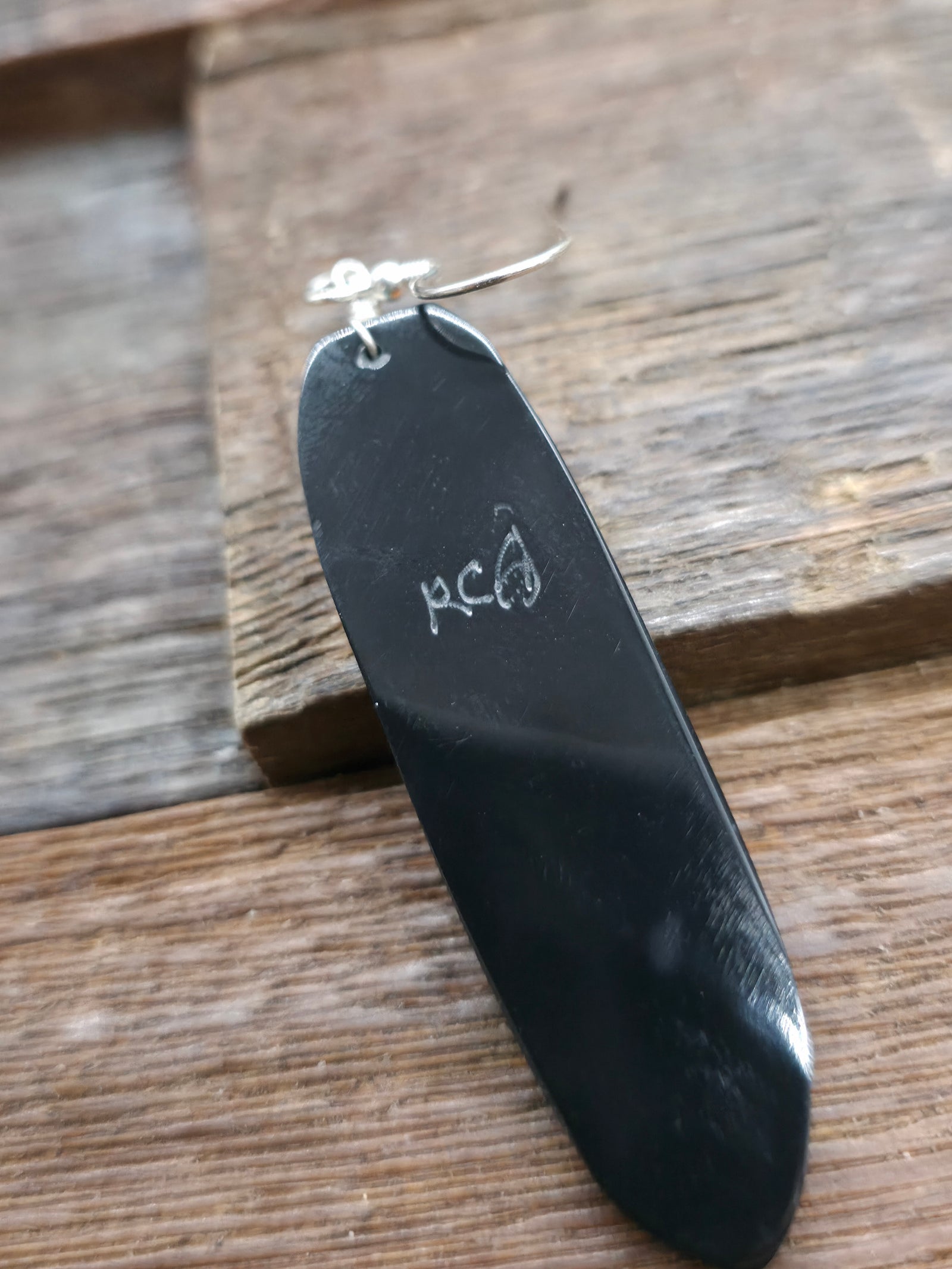 Mosaic Inlay Feather Earrings by Rudy Coriz.