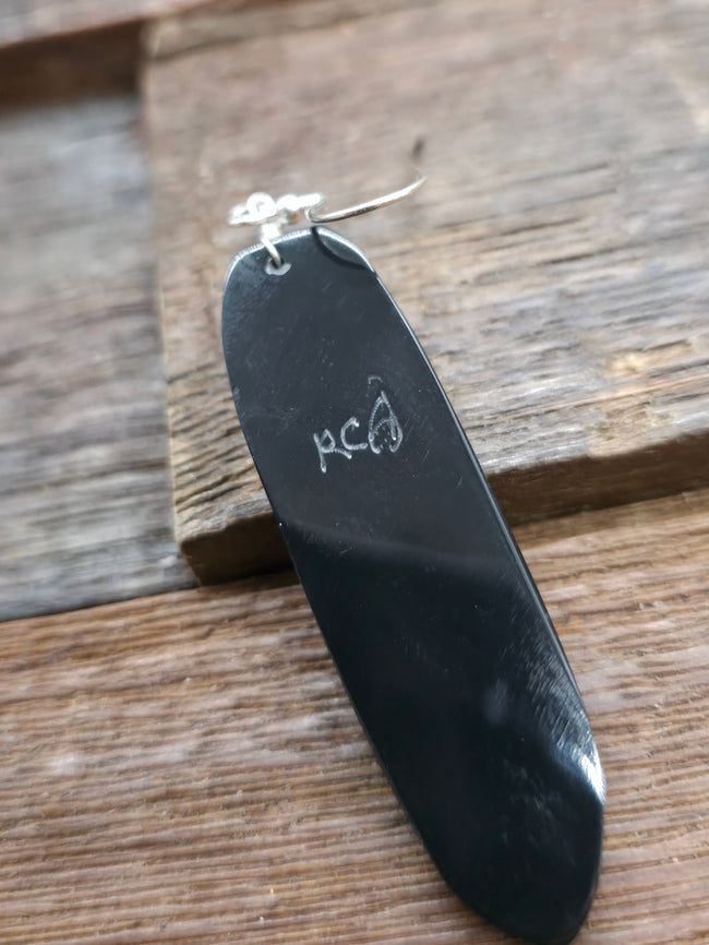 Mosaic Inlay Feather Earrings by Rudy Coriz.