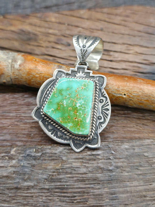 Stamped Sterling Silver Royston Turquoise Pendant by Happy Piasso