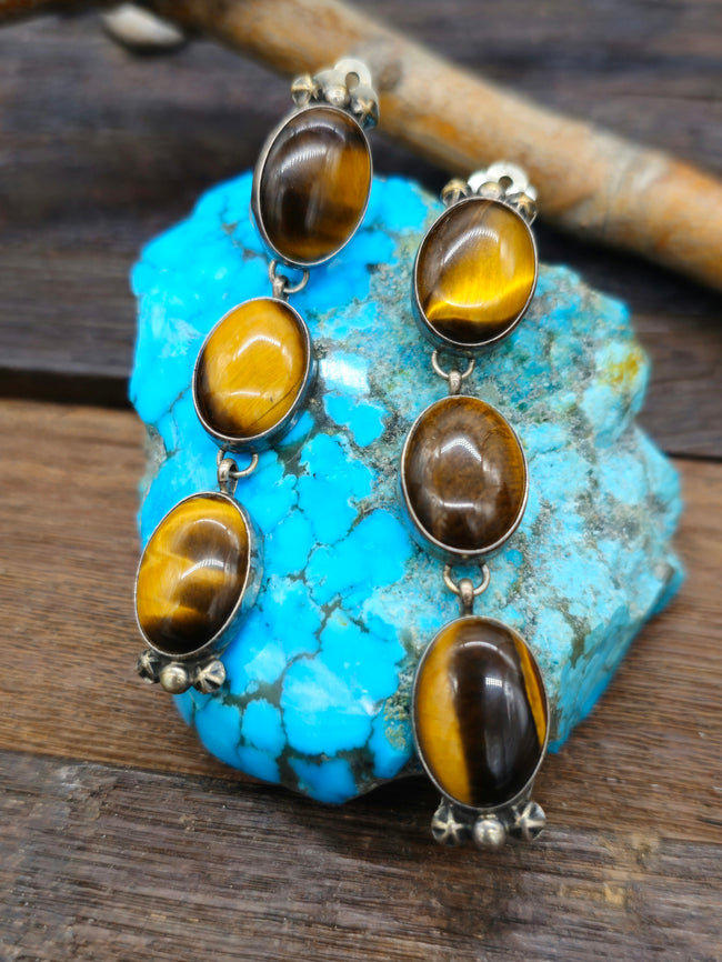 Vintage/Estate Tiger's Eye Sterling Silver Clip Earrings