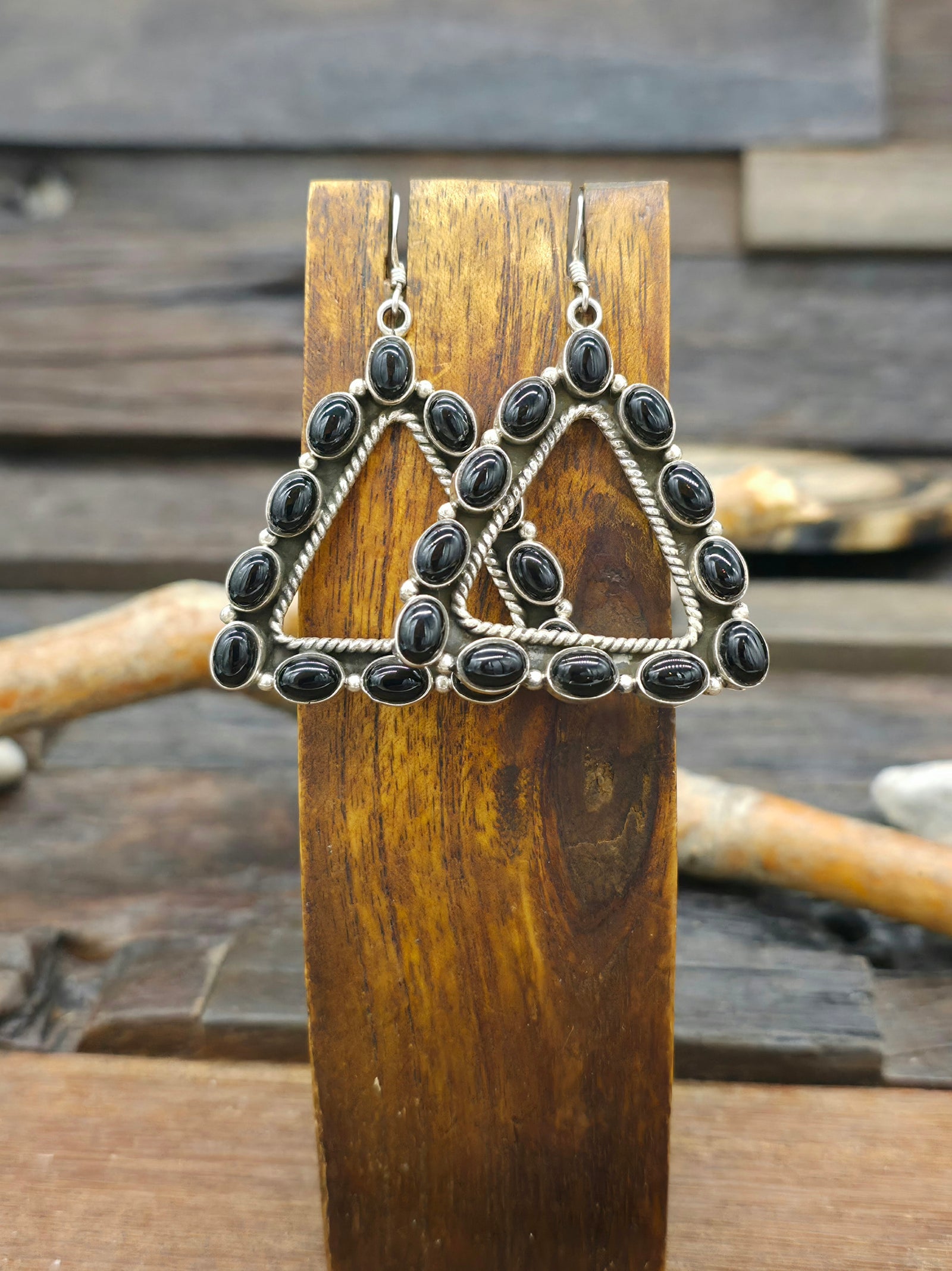 Sterling Silver Onyx Triangular Earrings by Dan Dodson