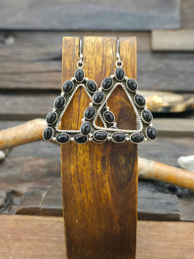 Sterling Silver Onyx Triangular Earrings by Dan Dodson