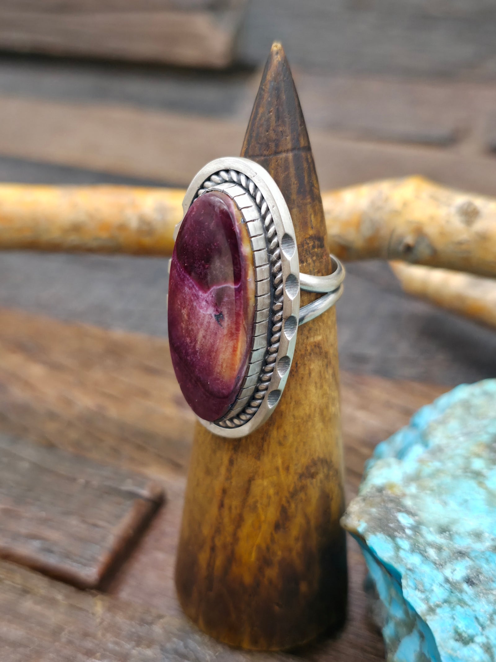 Sterling Silver Purple Spiny Statement Ring by Walter Vandever - Adjustable