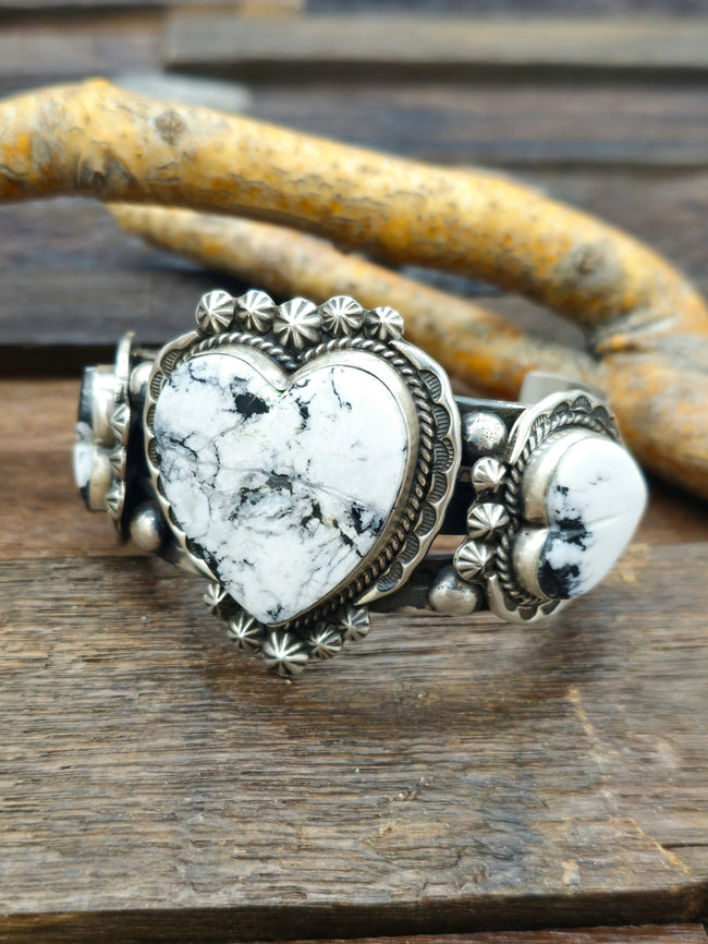 White  Buffalo Heart Cuff by J. Nelson - 6 1/2 in.
