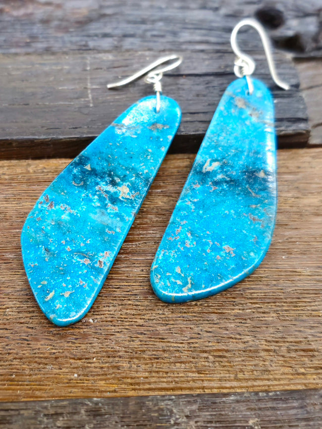 Long Dark Blue Turquoise Slab Earrings by Marcella Castillo