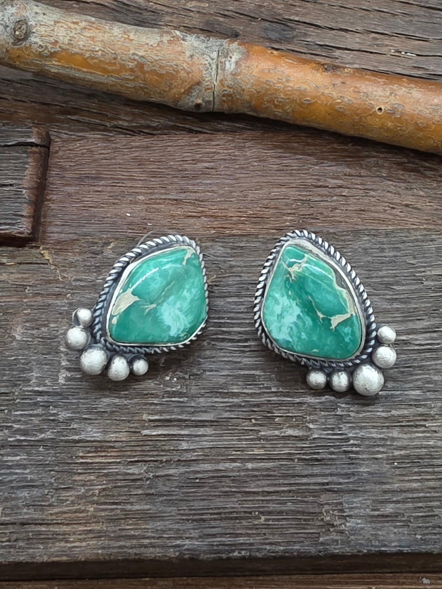 Sterling Silver Demale Varisite Post Earrings by LaRose Ganadanegro - 1 1/4 in. by 3/4 in.