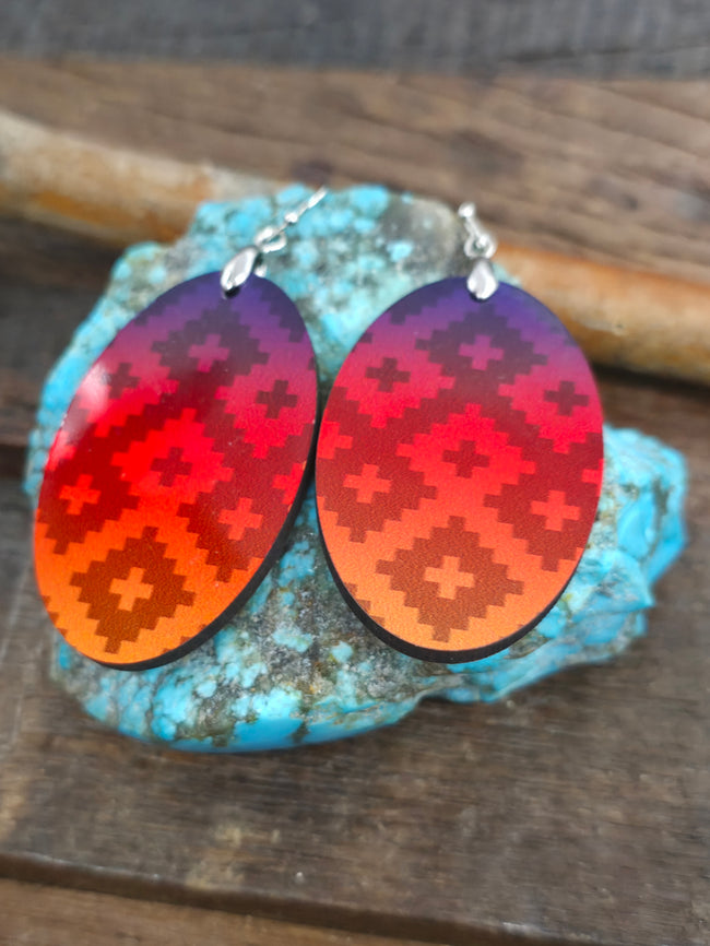 Art Earrings by Bill and Tracy Rabbit - Orange Blanket Pattern