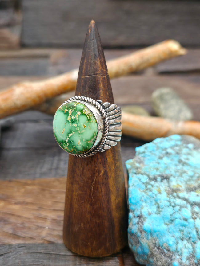 Royston Turquoise Stamped Sterling Silver Ring by Albert Jake - Size 11.5