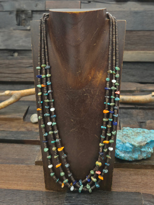Three Strand Heishi Necklace with Lapis, Turquoise, and Spiny Nuggets by Robert Coriz -  24 in.