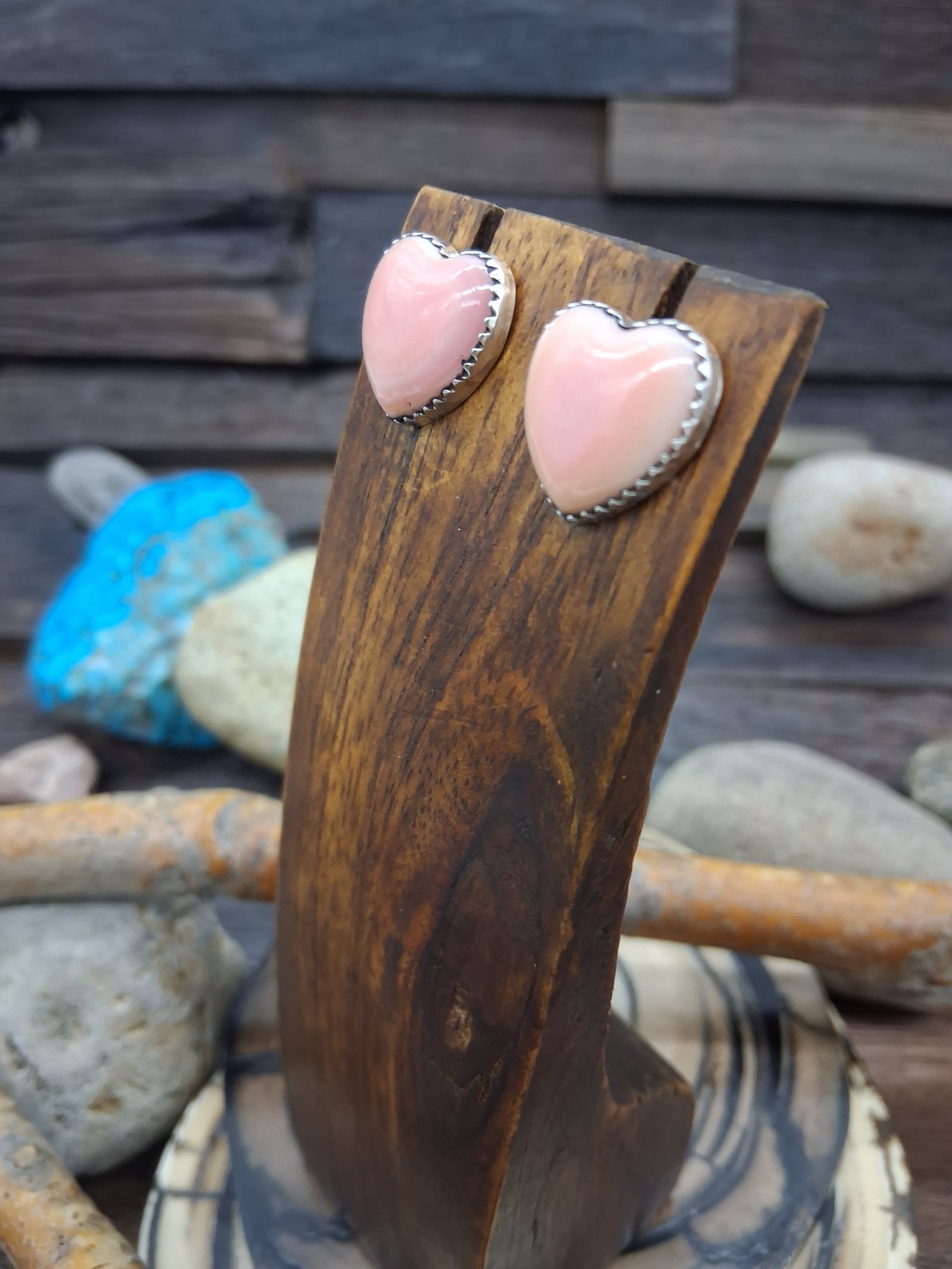 Pink Conch Sterling Silver Heart Post Earrings by Dorothy Yazzie