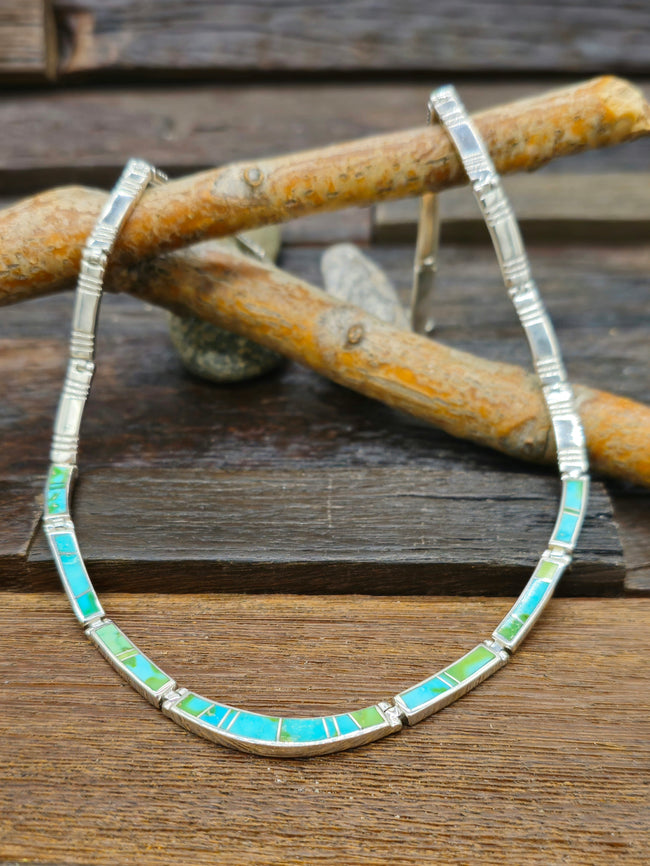 Sonoran Turquoise Sterling Silver Inlay Collar Necklace - 18 in.