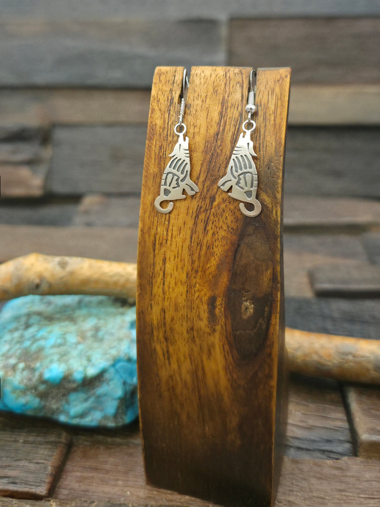 Sterling Silver Howling Wolf Earrings by Robert Gene - 1 3/4 in. by 1/2 in.