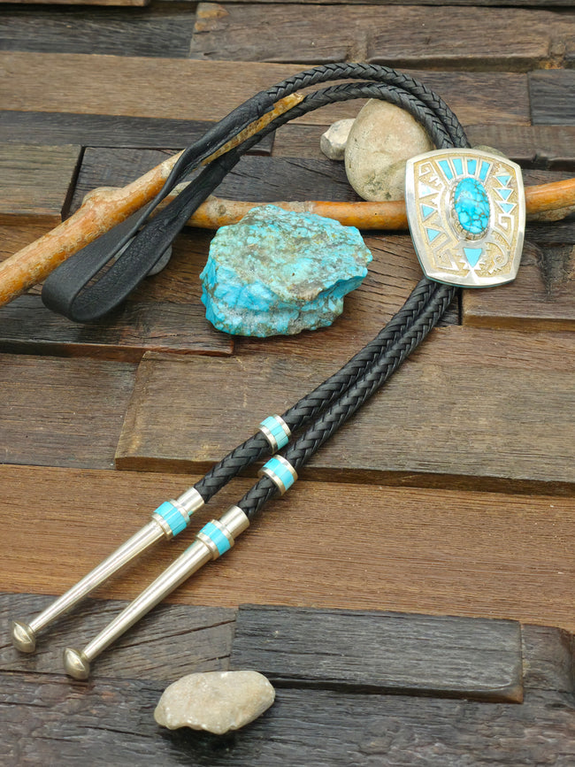 Sterling Silver Kingman Turquoise Bolo Tie by Michael Perry - 46 in.
