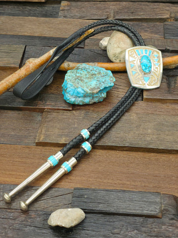 Sterling Silver White Buffalo Bolo Tie by P. Skeets - 38 in.