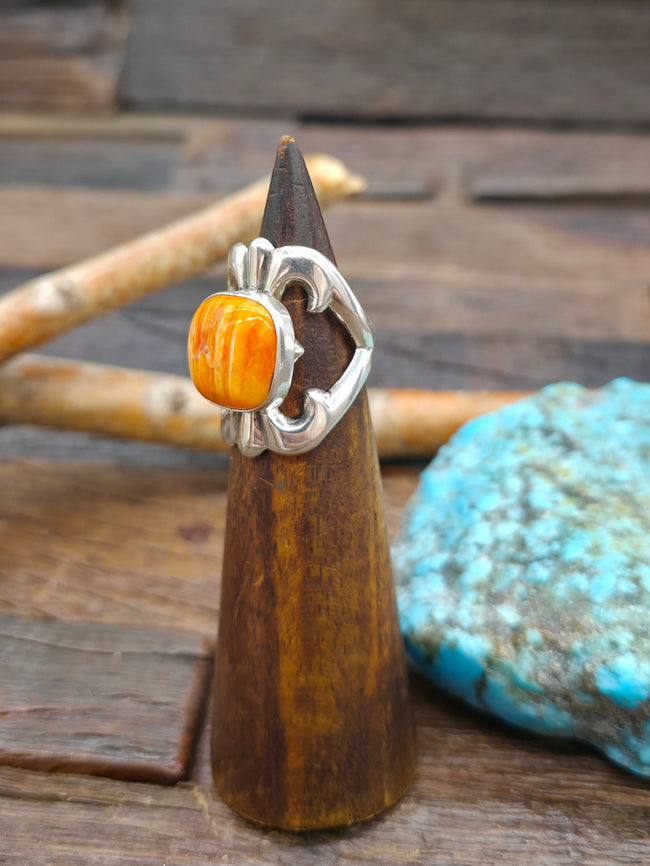 Cast Sterling Silver Spiny Oyster Ring by Kevin Yazzie - Size 7.5