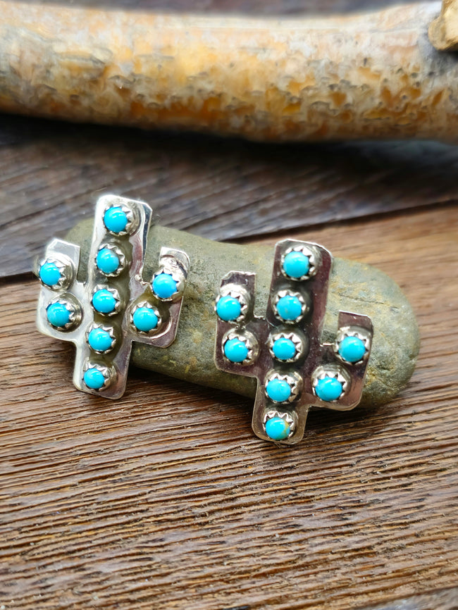 Sterling Silver and Turquoise Cactus Earrings by Aaron Davis