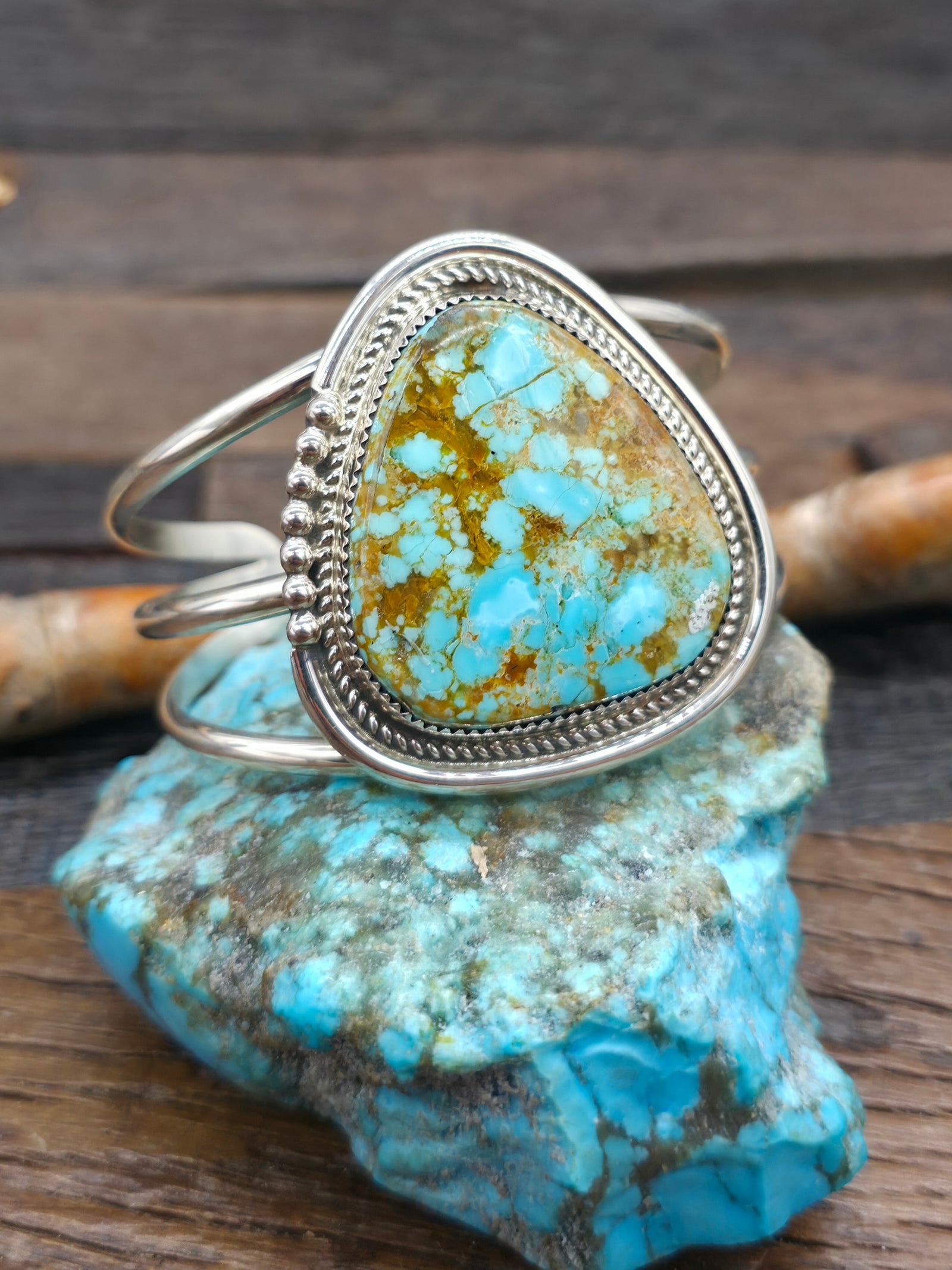Turquoise Sterling Silver Bracelet by Leslie Nez - 6 1/2 in. with Gap